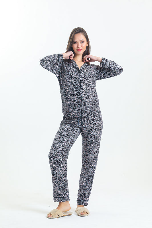 Pigiama Set Manica Lunga - Leopard Grigio