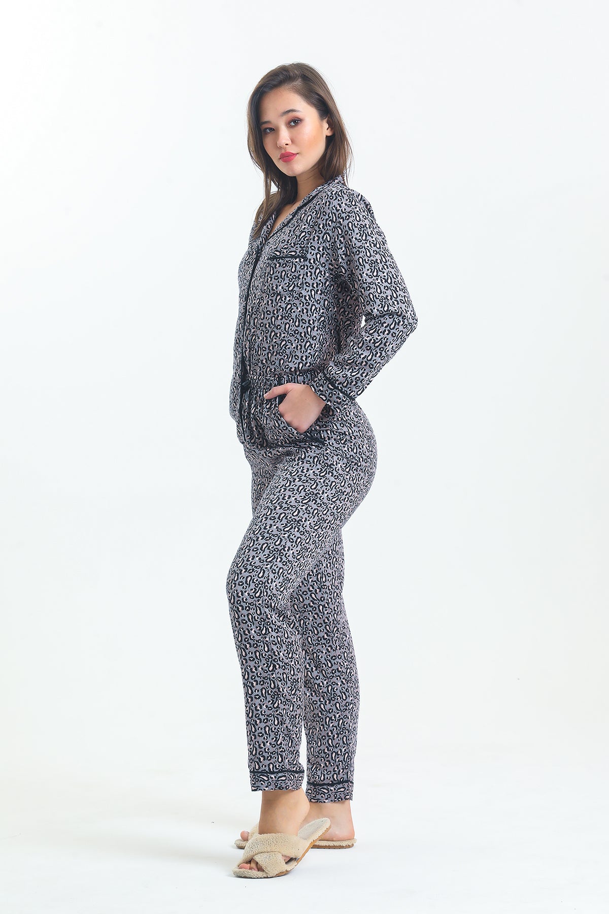 Pigiama Set Manica Lunga - Leopard Grigio